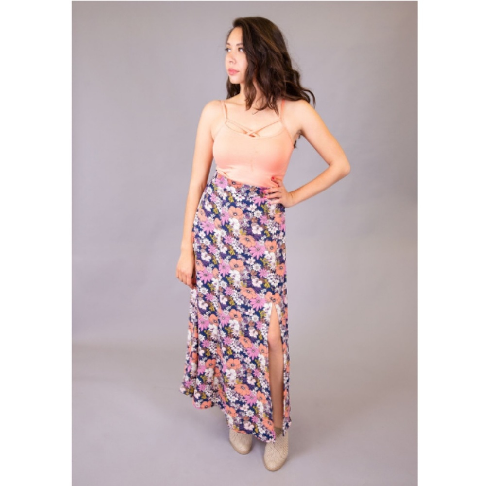 Blue Floral Maxi Skirt